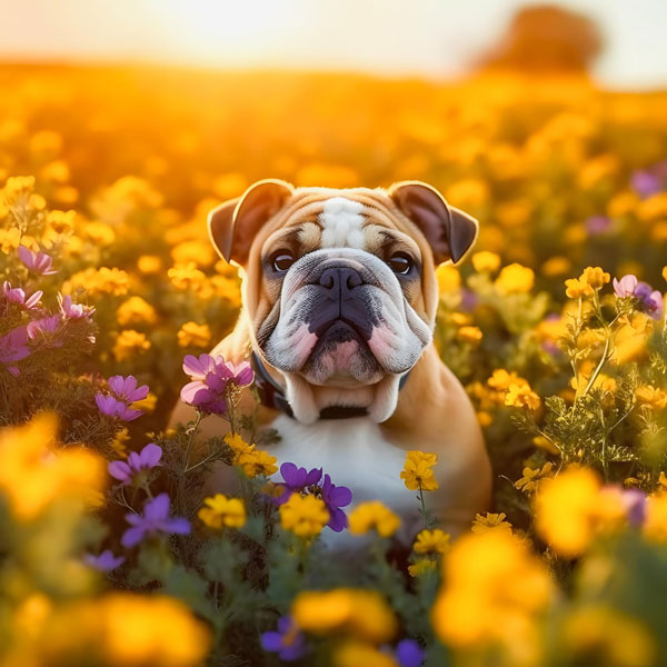 Cremação Pet — bulldog em flores